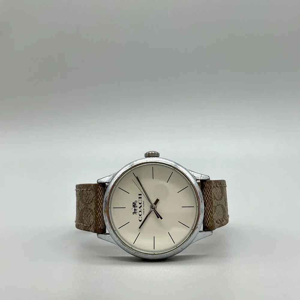 Coach Ruby Womens Watch 31mm White Dial Brown Signature Leather Band New Battery